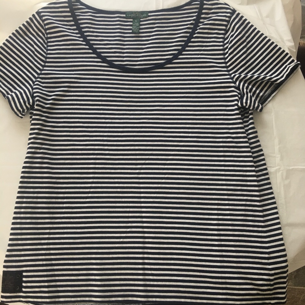 LRL Lauren Jeans Co Striped  T-shirt Tee XL Navy White